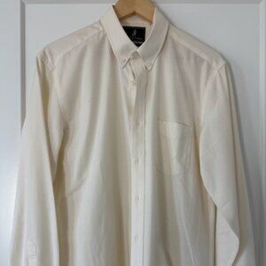 Wool&Prince Men's Merino Wool Button-Down Dress Shirt in Cream,  Medium